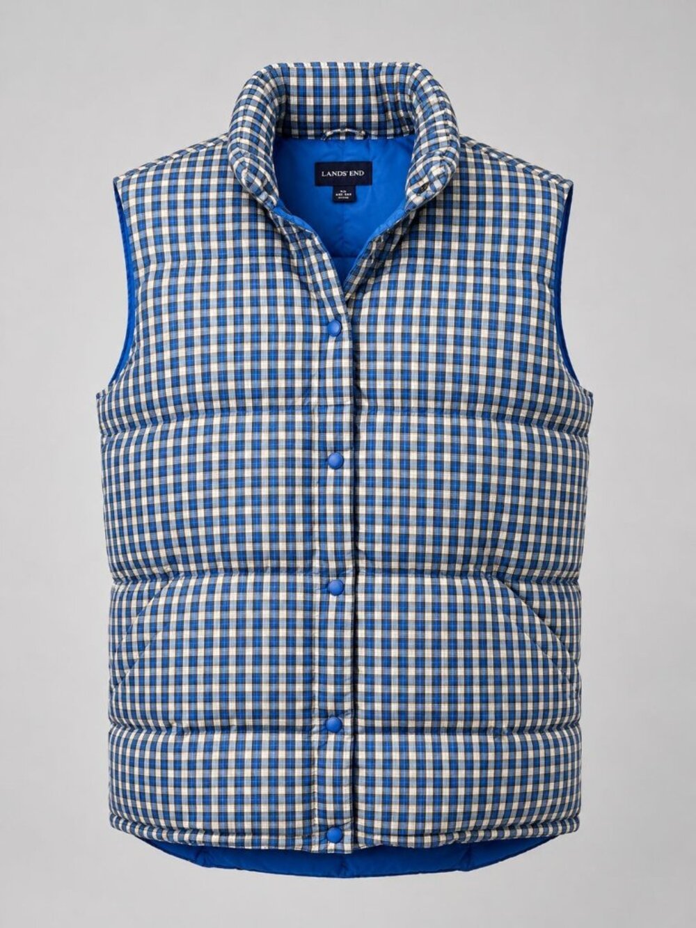Lands End Womens 2X Vest Blue Plaid Down Puffer Lightweight 20W-22W Warm Layer
